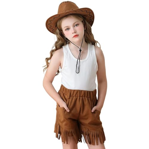BILIKEYU Girls Summer Beach Shorts Elastic High Waisted Tassels Cowboys Shorts with Pockets 5 to 14 Years3