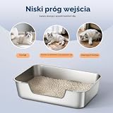 Kuweta ze Stali Nierdzewnej z Niskim Brzegiem, Metalowa Toaleta dla Starszych lub Rannych Kotów, Duża Otwarta XXL Bez Pokrywy, Powłoka Antyprzywierająca, Bezzapachowa, Łatwa w Czyszczeniu, 70×50×20 cm
