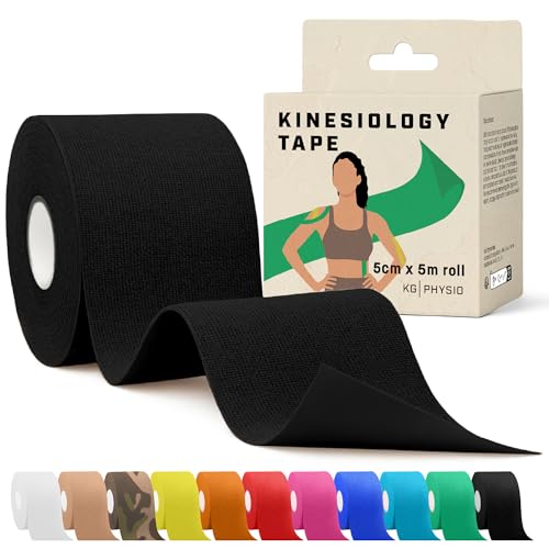 Kinesiology Tape 5m Roll [2024 Edition] - Sports and Medical Tape for Joint and Muscle Support, Multipurpose KT Tape, Body Tape, Boob Tape, Physio Tape, Sports Tape, Trans Tape, Athletic Tape - Black