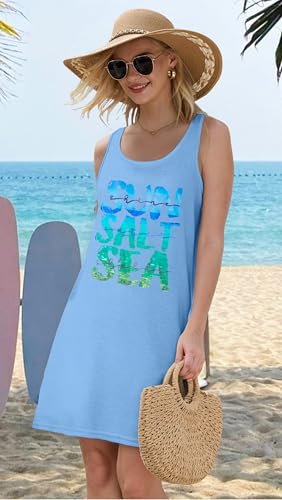 Image of Sun Salt Sea Summer Tank Dress for Women 2026 Beach Dresses Vacation Graphic Dress Hawaiian Tank Dresses
