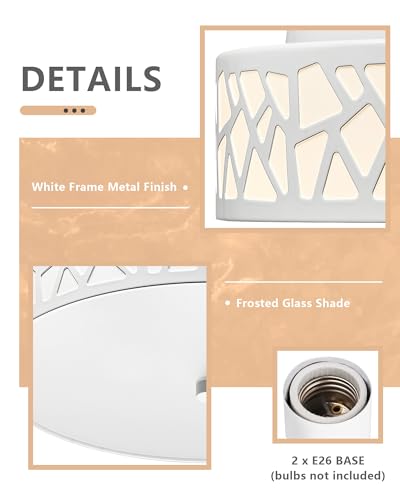 VICNIE 2-Light Flush Mount Ceiling Light, 12 inch Modern Ceiling Light Fixture with White Metal and Frosted Glass Shade for Hallway, Kitchen, Bedroom