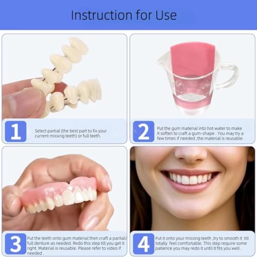 DIY Denture Kit - Top & Bottom Fake Teeth with Comfort Fit for Everyday Use, Natural-Looking Emergency Replacement Solution - Thumbnail 5