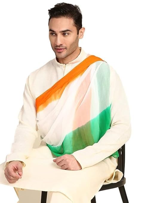 Image of men's Tie-Dye Chiffon Fabric Dupatta tricolour Tiranga chunni 2.25 mtr (REPUBLIC,INDEPENDENCE DAY SPECIAL) (PACK 1)