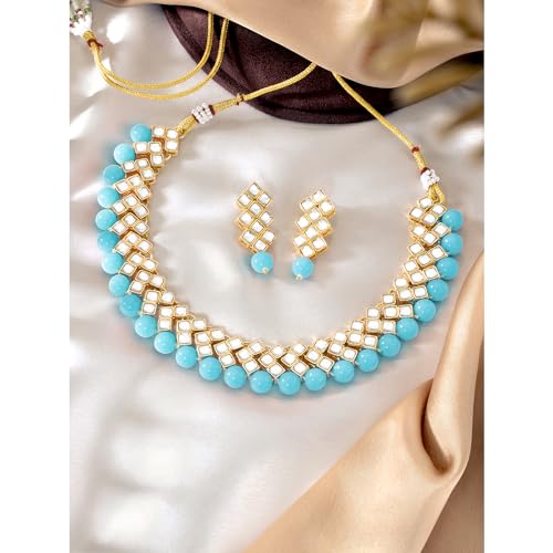 Image of Peora Kundan Faux Pearl Necklace & Jewelry Set Gift for Women