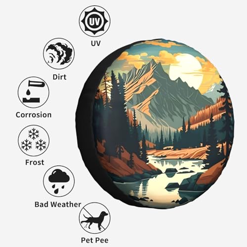 Image of River Mountains at Night Spare Tire Cover Weatherproof Universal Wheel Protectors Camper Tire Covers for Rv Trailer SUV, Truck Travel Trailer Accessories (14 inch)