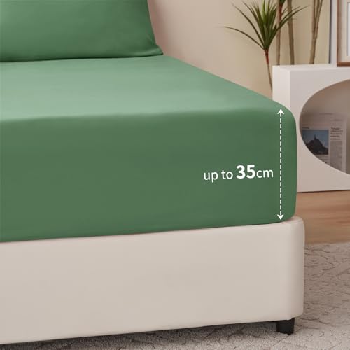 RUIKASI Spannbettlaken 180x200cm Grasgrün Bettlaken - Oeko Tex Spannbetttuch 180x200 Bettbezug… – Ansicht 7