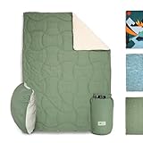 Campo Libre.® Wanda I multifunktionale Campingdecke I 4 in 1 - Decke, Schlafsack, Kissen, Poncho I Thermodecke Outdoor I ultraleichte Reisedecke I weiches Sherpa- Fleece I 100% recycelte Materialien