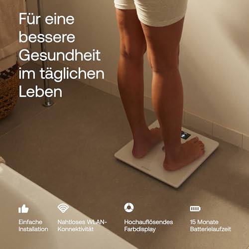 WITHINGS Body Smart – Intelligente WLAN-Personenwaage mit Körperanalyse: Gewicht, Körperfett, Muskel-/Knochenmasse, Wasser & viszerales Fett, Bluetooth, Weiß/White