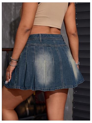 Women's Plus Size Pleated Denim Skirt Y2k Zipper High Waist A Line Jean Skirts2
