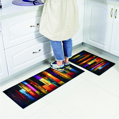 Alfombra de baño antideslizante con diseño de madera colorida, superabsorbente y lavable 8