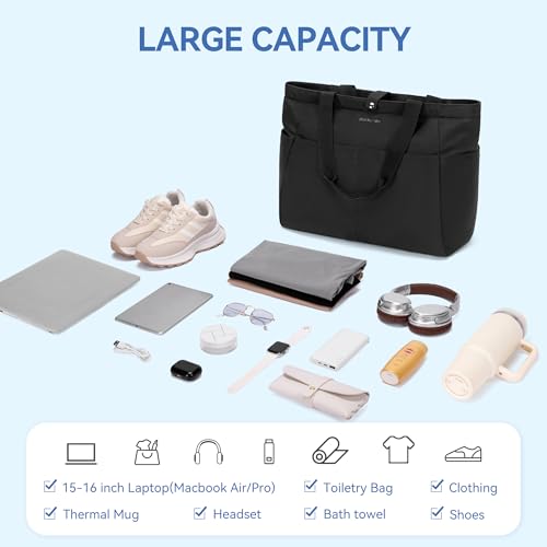 Bostanten Travel Tote Bag For Women Foldable Work Tote Bag Compartment Baech Bag Nylon Waterproof Laptop Purse With Zipper For Daily Gym thumb #2