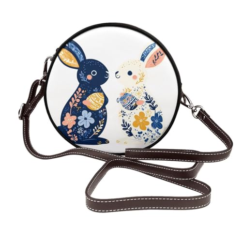 Sac à bandoulière rond lapin de Pâques en cuir vegan