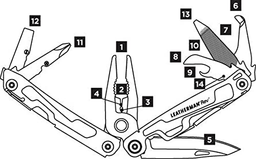 Image of LEATHERMAN, Rev Pocket Size Multitool with Package Opener and Screwdrivers, Stainless Steel with Nylon Sheath