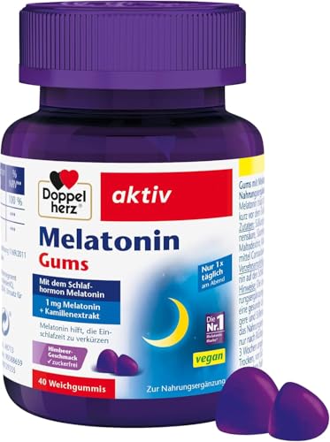 Doppelherz Melatonin Gums - 1 mg Melatonin pro Gum - 40 zuckerfreie Gums mit Himbeer-Geschmack