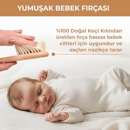 Pikas İsime Özel Ahşap Anne-Bebek Anı Küpü ve Doğal Keçi Kılı Bebek Tarağı – Lazer Kazımalı, Boyasız, Yumuşak Bebek Saç Fırçası - Görsel 6