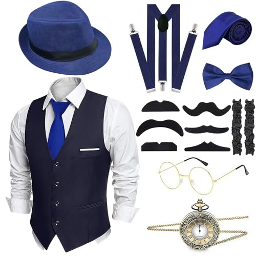 yecwkaz Accessoire Annee 20 Homme 1920 Déguisement Accessoires Set avec Gilets cravate Montre Costume Homme Année 20 pour Carnaval Halloween Cosplay de...