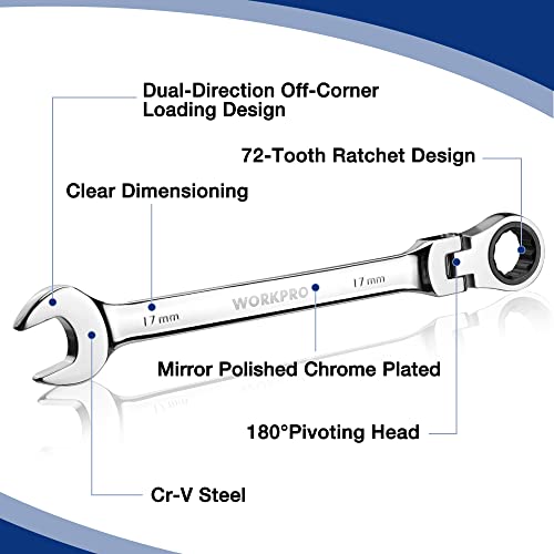 Image of WORKPRO 8-piece Ratcheting Combination Wrench Set, Metric & Polished