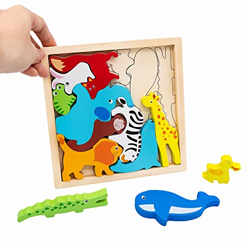 Xjyqjd Dinosaur Sorting & Stacking Toys For Toddlers 1-3, Wooden Dinosaur Blocks Puzzles For Kids 2-4 Multi-Theme Animals Fruits Numbers Jigsaw Puzzles Montessori Educational Learning Toys (4 Pack) #TOP7