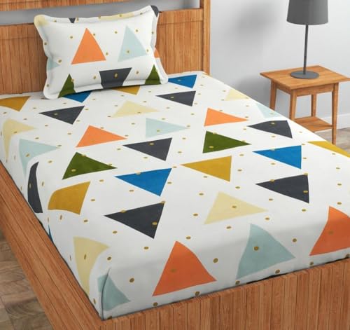 Image of Cotton 210 tc Flat Single | Diwan | Single Mattress Coat Bed Bedsheets for Summer Winter Breathable | Wrinkle Free (Size-60 X 90 Inch) with 1 Pillow Cover 60 x 90 Inches, Abstract, White Orange