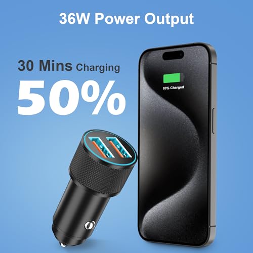 Image of 36 W USB Cigarette Lighter with Two QC Ports, Car Socket Compatible with Mobile Phones (e.g. Samsung Galaxy S24 /S23, iPhone, Google Pixel), Tablets