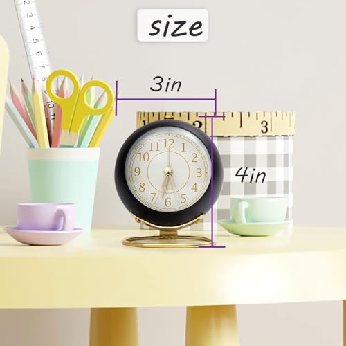 Image of Vintage Analog Alarm Clock with Night Light, Silent Non-Ticking Quartz Movement, Battery Powered Round Desk Clock with Gold Metal Stand, HD Glass Dial for Bedroom, Office, Study Table Decor (Black 1)