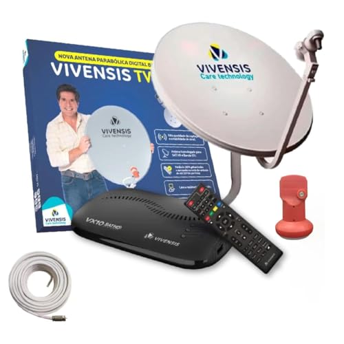 Kit Antena Nova Parabólica Ku Vivensis Digital Completa 100% Canais Livres Receptor Sat Full Hd LNBF