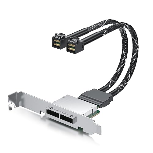 10GTEK MiniSAS HD SFF-8643 to SFF-8088 Dual-Channel Adapter Cable, 12Gbps/6Gbps SAS 3.0/2.0, 30AWG for HBA/Backplane & Legacy Storage, 0.4m/1.3ft