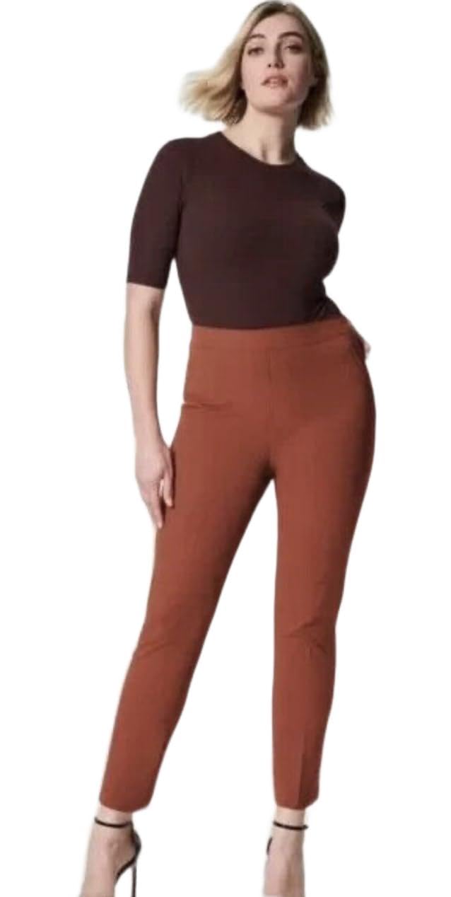 SPANX Womens On-The-Go Ankle Slim Straight Pants Medium Bronze Glow