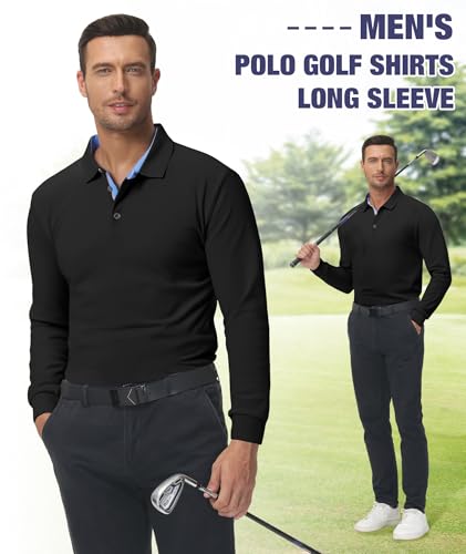 Polo Shirts for Men Long Sleeve Moisture Wicking Golf Polos Casual Travel Performance Collar Shirts4