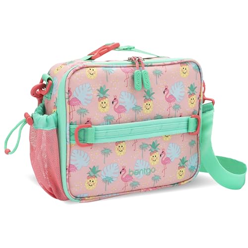 Bentgo Kids Lunch Bag - Durable, Double-Insulated Lunch Bag for Kids 3+; Holds Lunch Box, Water Bottle, & Snacks; Easy-Clean Water-Resistant Fabric & Multiple Zippered Pockets (Tropical)
