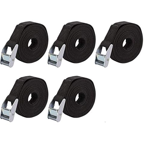 5-Pack Tie Down Lashing Straps, Heavy Duty Tensioning Belts Cam Buckle Tie Down for Kayak Boat Car Luggage Cargo Trailer (1m*25mm, Black) Cover