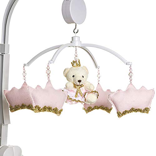 Móbile Musical Corôas e Ursinha, Quarto Bebê Menina, Potinho de Mel, Rosa