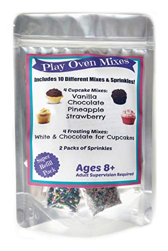 Children's Easy to Bake Oven Mixes Play Toy Real 10 Cupcake Super Pack Mega Refill Kit Vanilla Chocolate Strawberry Pineapple Frosting Sprinkles Ultimate Set Cooking Baking Supplies Net Wt 6.4 oz