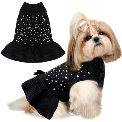 SKXEO Pet Dog Sweater Dress with Bowtie Cover