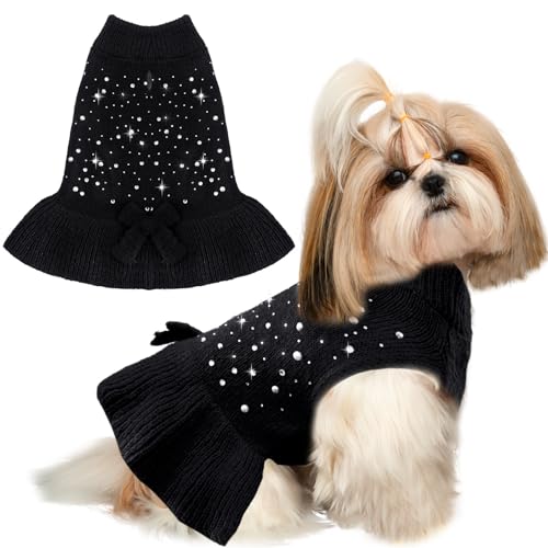 Baejmjk Dog Sweater Dress With Leash Hole For Small Medium Dogs Warm Turtleneck Girl Dog Pullover Knitwear Cute Pet Puppy Cat Knitted Clothes For Yorkie Shih Tzu Maltese(Black,Small) cover