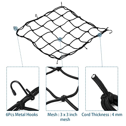 Motorcycle Cargo Net, 2Pack 15.7"X15.7", Heavy Duty Bungee Net Stretches To 31.5"X31.5", Gear Helmet Luggage Thicken Netting With 2"X2" Small Mesh & 6 Adjustable Metal Hooks For Motorcycle, Bike, Atv #TOP2