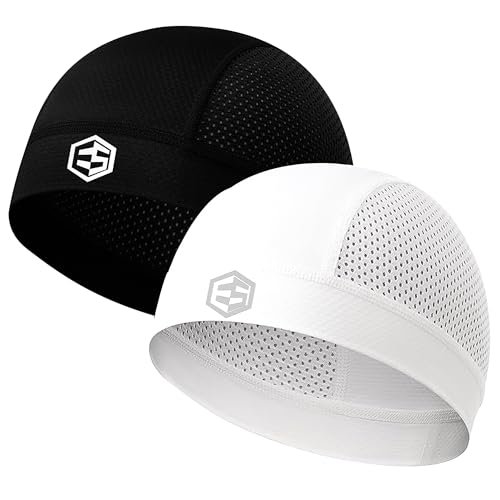 2Pcs Breathable Mesh Skull Caps for Men Women Quick Dry Lightweight Sweat Under Helmet Liner Battle Hair Cap Cooling Cycling Moto Sports Football Beanie