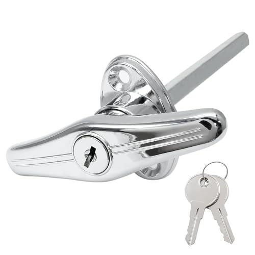 Image of 1 Pack T-Handle Truck Cap Lock, Silver Zinc Alloy Keyed Alike | Zinc Alloy Plated Anti-Rust, 5 /16 Inch Shaft 120mm Long, 90 Degree Turn, Fits Pickup Back Side Door, 1.5 Inch Hole Spacing