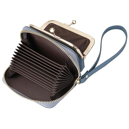 Small Genuine Leather Wallet for Women, Detachable RFID-blocking Card Case & Kiss-Lock Coin Purse, Compact Design