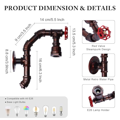 Image of XEYOU Retro Wall lamp Vintage Industrial Steampunk Wall Sconce with Switch Metal Water Pipe Wall Mounted Light Fixture E26 Edison Bulb for Cafe Bar Restaurant Bedroom Livingroom