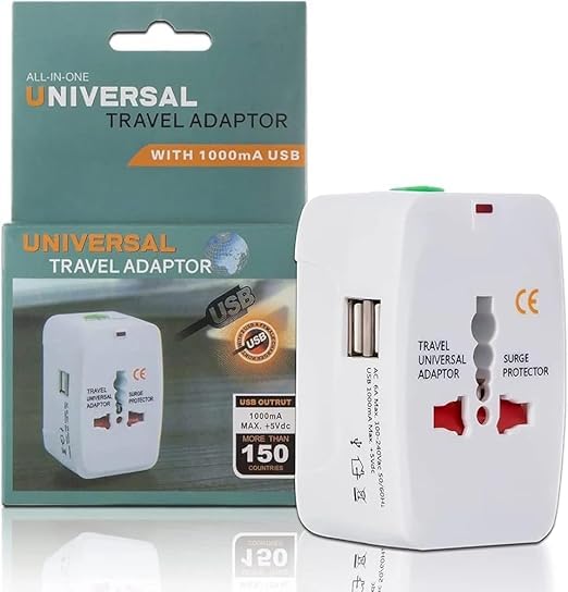 Universal Travel Adapter with 1 AC Socket and 2 USB Ports, All in One International Worldwide Travel Plug Adapter with Surge Protector-picture-20