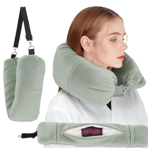 Stuffable Neck Pillow for Travel, Packable Neck Pillow (Sage Green)