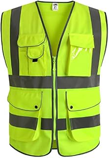 JKSafety 9 Pockets Class 2 High Visibility Zipper Front Safety Vest With Reflective