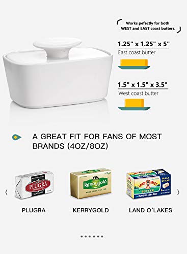 Sweese 321.101 Large Butter Dish With Lid, Porcelain Butter Keeper Container - Perfect For East Coast, West Coast Butter And Kerrygold Butter - White #TOP4
