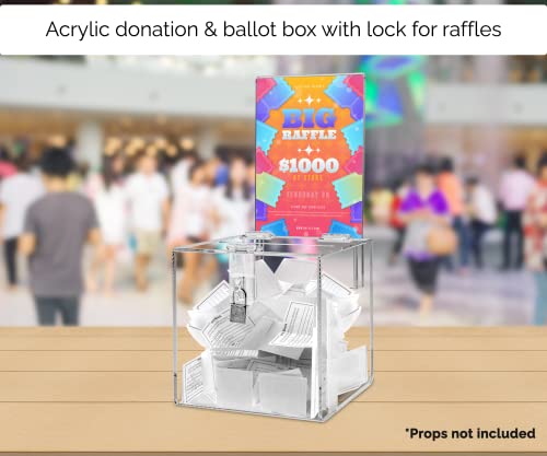 Marketing Holders Locking Ballot Box 6" With Removable 5" X 7" Header Sign Holder Clear Acrylic Cube Donation Bin #TOP1