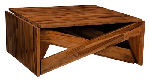 Image of Foldable Multi-Purpose Teakwood Table - Lightweight, Durable, Natural Wood Finish, Compact, Indoor Outdoor Dining Table, Work Desk, Coffee Table, Easy to Assemble, Space Saving - Walnut - Dawnriser