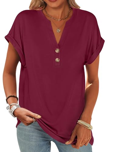ANRABESS Womens Short Sleeve Henley Tops V Neck Dressy Casual Blouses Summer Trendy Tee Shirts 2026...