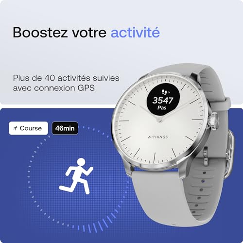 Withings ScanWatch Light – Montre Intelligente Hybride, Surveillance Cardiaque 24h/24, 7j/7, Suivi d'activité, Suivi du vélo, Surveillance du Sommeil, GPS connecté, autonomie de 30 Jours, Compatible