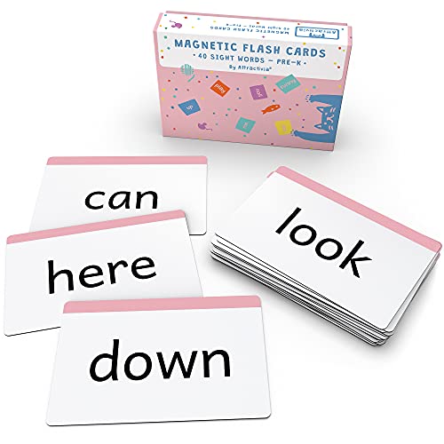 Image of Attractivia Pre-K Sight Words Magnetic Flash Cards(Pre-Kindergarten) - 40 Sturdy Large Dolch Cards for Literacy of Beginning Readers, Homeschool, Teachers and ESL, Preschool