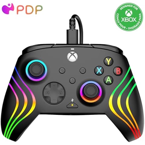 PDP Gaming Afterglow™ Wave Enhanced Wired Controller for Xbox Series X|S, Xbox One and Windows 10/11 PC, advanced gamepad video game controller, Officially Licensed by Microsoft for Xbox, Black Cover
